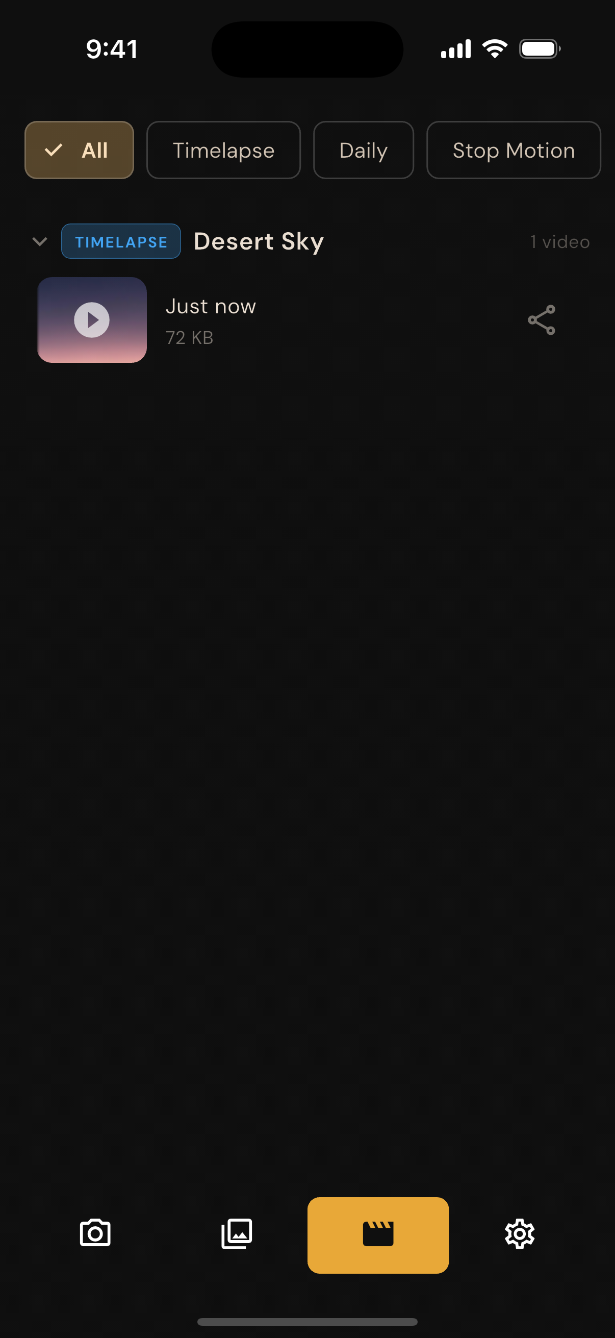 Gallery showing exported videos organized by session